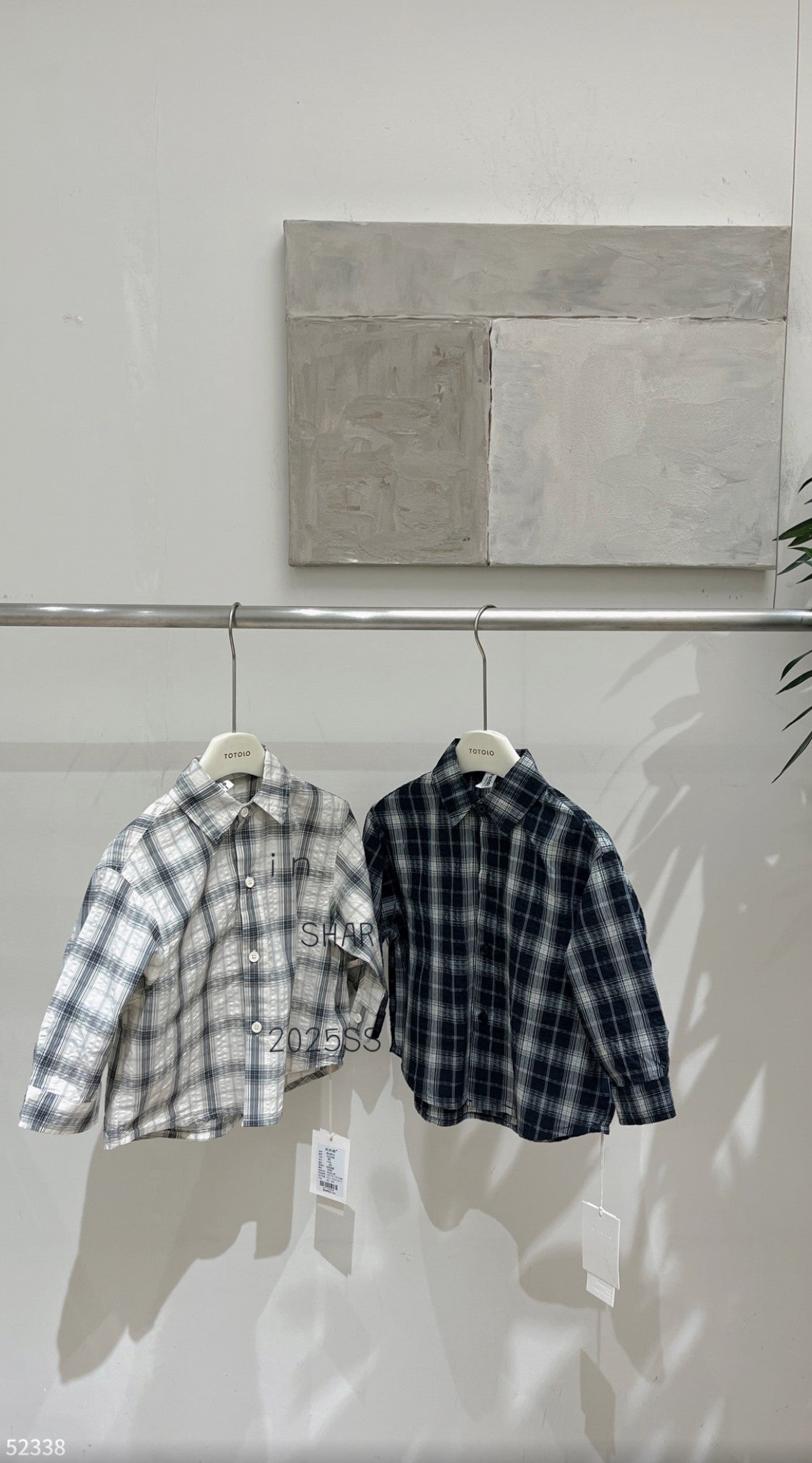 上衣 - 純棉黑白格經典襯衫