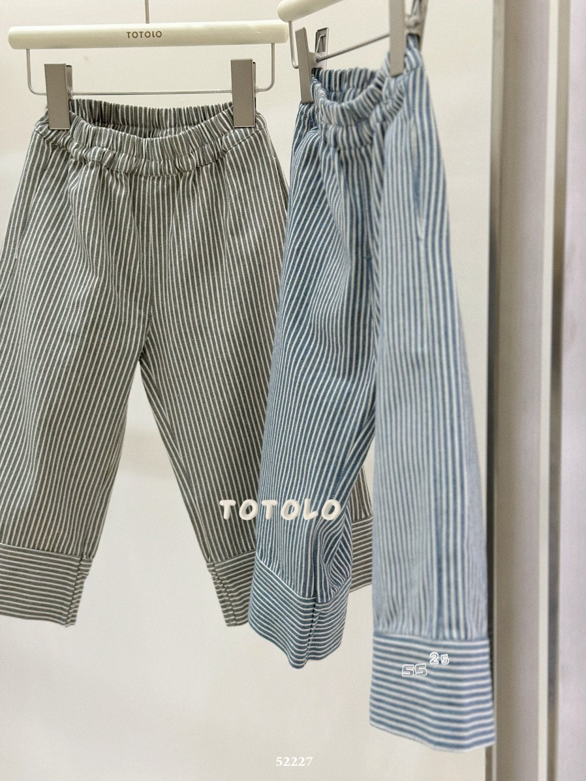 下身 - 純棉豎條紋直筒褲