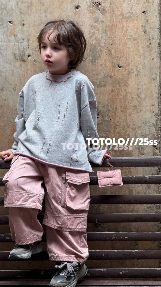 上衣 - 雙色沖洞毛邊衛衣